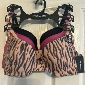 Steve Madden Women's T-shirt Bra Pack Of 3 W/smooth Back Bras Sz 34C multi color